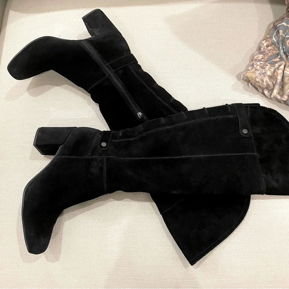Womens Franco Sarto Pava Knee-High Dress Boots - Black Suede Size 8.5